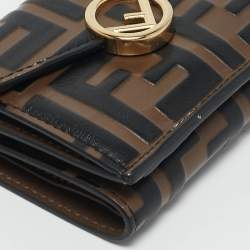 Fendi Tobacco/Black Zucca Leather Micro F Trifold Wallet