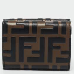Fendi Tobacco/Black Zucca Leather Micro F Trifold Wallet