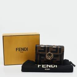 Fendi Tobacco/Black Zucca Leather Micro F Trifold Wallet