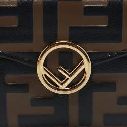 Fendi Tobacco/Black Zucca Leather Micro F Trifold Wallet