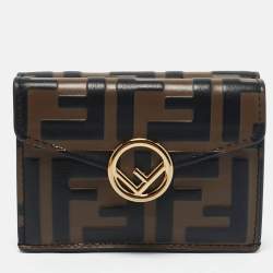 Fendi Tobacco/Black Zucca Leather Micro F Trifold Wallet