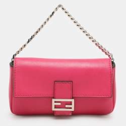 Pre Owned Fendi Pink Leather Micro Baguette Bag