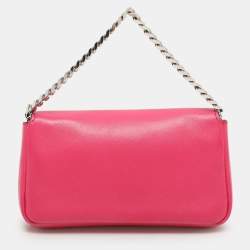 Pre Owned Fendi Pink Leather Micro Baguette Bag