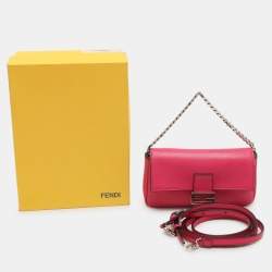 Pre Owned Fendi Pink Leather Micro Baguette Bag