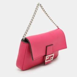 Pre Owned Fendi Pink Leather Micro Baguette Bag