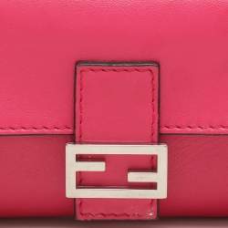 Pre Owned Fendi Pink Leather Micro Baguette Bag