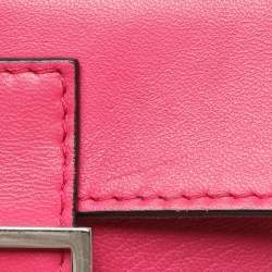 Pre Owned Fendi Pink Leather Micro Baguette Bag