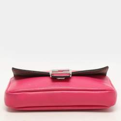 Pre Owned Fendi Pink Leather Micro Baguette Bag