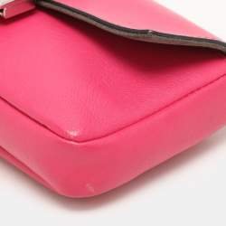 Pre Owned Fendi Pink Leather Micro Baguette Bag