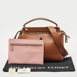 Fendi Brown Leather Dotcom Top Handle Bag