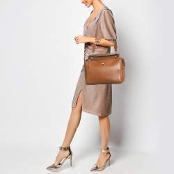 Fendi Brown Leather Dotcom Top Handle Bag