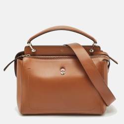 Fendi Brown Leather Dotcom Top Handle Bag