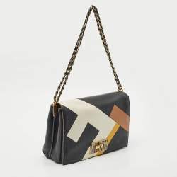 Fendi Black Leather Large Color Block Claudia Shoulder Bag