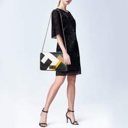 Fendi Black Leather Large Color Block Claudia Shoulder Bag