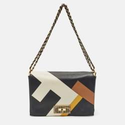 Fendi Black Leather Large Color Block Claudia Shoulder Bag