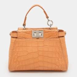 Fendi Brown Crocodile Micro Peekaboo Top Handle Bag