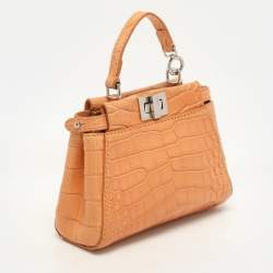 Fendi Brown Crocodile Micro Peekaboo Top Handle Bag