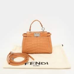 Fendi Brown Crocodile Micro Peekaboo Top Handle Bag