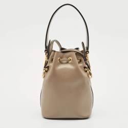 Fendi Beige Leather Mini Mon Tresor Drawstring Bucket Bag