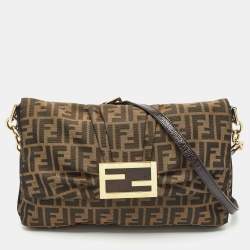 Fendi Tobacco Zucca Canvas and Patent Leather Mia Flap Shoulder Bag