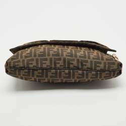 Fendi Tobacco Zucca Canvas and Patent Leather Mia Flap Shoulder Bag