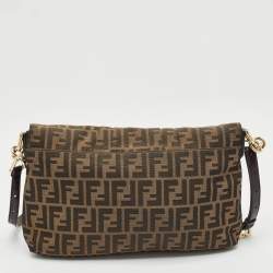 Fendi Tobacco Zucca Canvas and Patent Leather Mia Flap Shoulder Bag