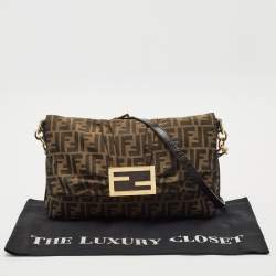 Fendi Tobacco Zucca Canvas and Patent Leather Mia Flap Shoulder Bag