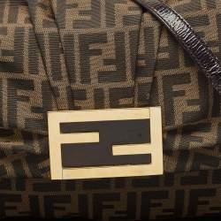 Fendi Tobacco Zucca Canvas and Patent Leather Mia Flap Shoulder Bag