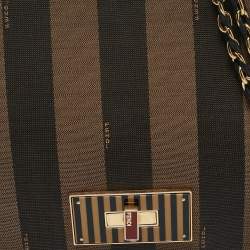 Pre Owned Fendi Tobacco Pequin Stripe Canvas Large Claudia Shoulder Bag