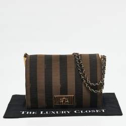 Pre Owned Fendi Tobacco Pequin Stripe Canvas Large Claudia Shoulder Bag