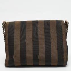 Pre Owned Fendi Tobacco Pequin Stripe Canvas Large Claudia Shoulder Bag