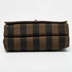 Pre Owned Fendi Tobacco Pequin Stripe Canvas Large Claudia Shoulder Bag