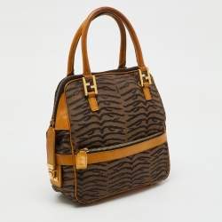 Fendi Tan/Dark Brown Canvas and Leather Vintage Zip Satchel