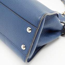 Fendi Navy Blue Selleria Leather Mini Peekaboo Top Handle Bag