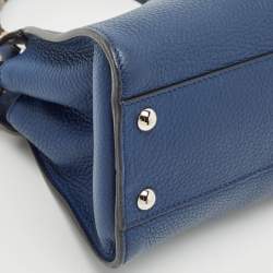 Fendi Navy Blue Selleria Leather Mini Peekaboo Top Handle Bag