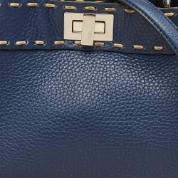 Fendi Navy Blue Selleria Leather Mini Peekaboo Top Handle Bag