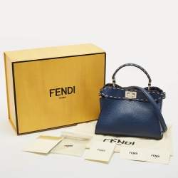 Fendi Navy Blue Selleria Leather Mini Peekaboo Top Handle Bag
