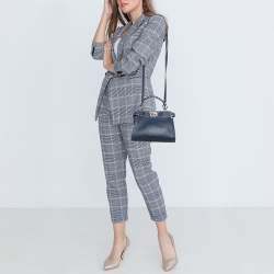 Fendi Navy Blue Selleria Leather Mini Peekaboo Top Handle Bag