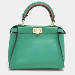 Fendi Green Leather Mini Peekaboo Top Handle Bag