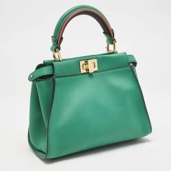 Fendi Green Leather Mini Peekaboo Top Handle Bag