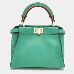 Fendi Green Leather Mini Peekaboo Top Handle Bag