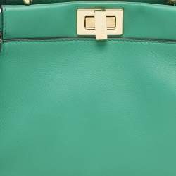 Fendi Green Leather Mini Peekaboo Top Handle Bag