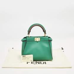 Fendi Green Leather Mini Peekaboo Top Handle Bag