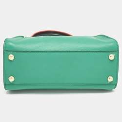 Fendi Green Leather Mini Peekaboo Top Handle Bag