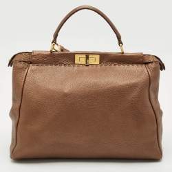 Pre Owned Fendi Bronze Selleria Leather Large Peekaboo Top Handle Bag