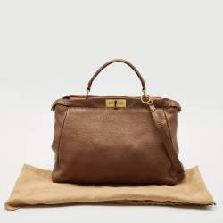 Pre Owned Fendi Bronze Selleria Leather Large Peekaboo Top Handle Bag