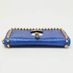 Fendi Navy Blue Snakeskin Karlito Zip Around Wallet