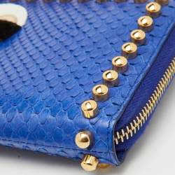 Fendi Navy Blue Snakeskin Karlito Zip Around Wallet