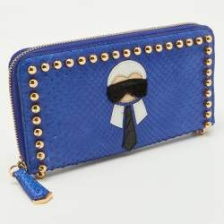Fendi Navy Blue Snakeskin Karlito Zip Around Wallet