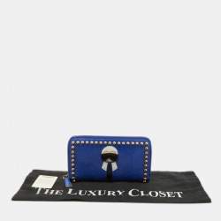 Fendi Navy Blue Snakeskin Karlito Zip Around Wallet